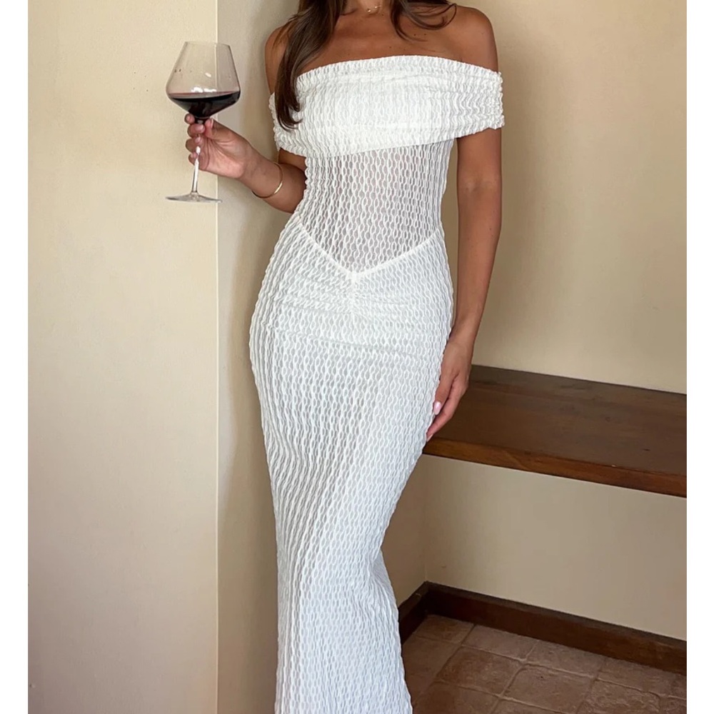 White Fox Boutique Off-Shoulder Textured Maxi Dress